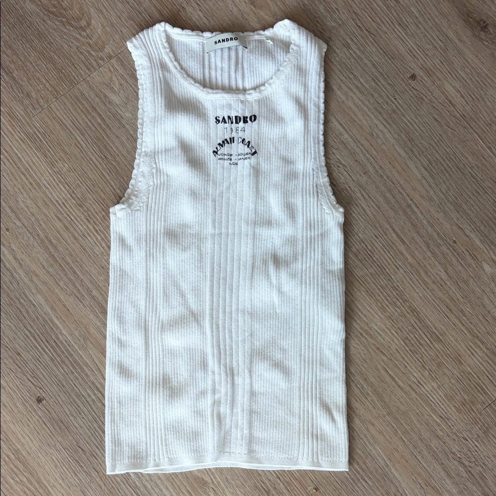 Sandro Ivory Logo Ribbed Sleeveless Crop Top
